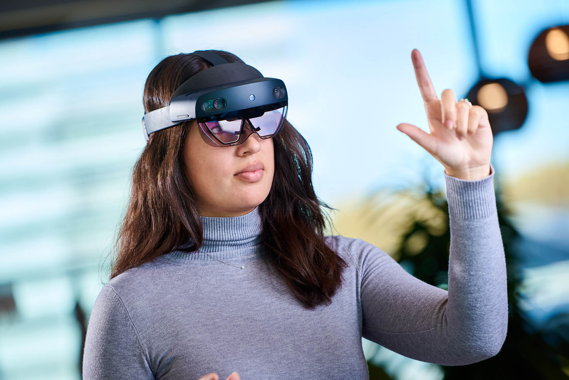 Woman with hololens engineering and development